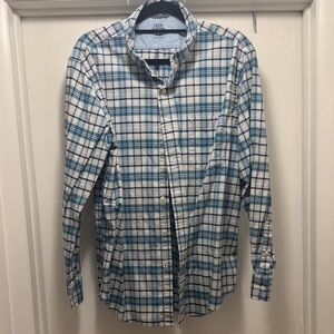 Izod Large Men's Teal and White Checkered Shirt
